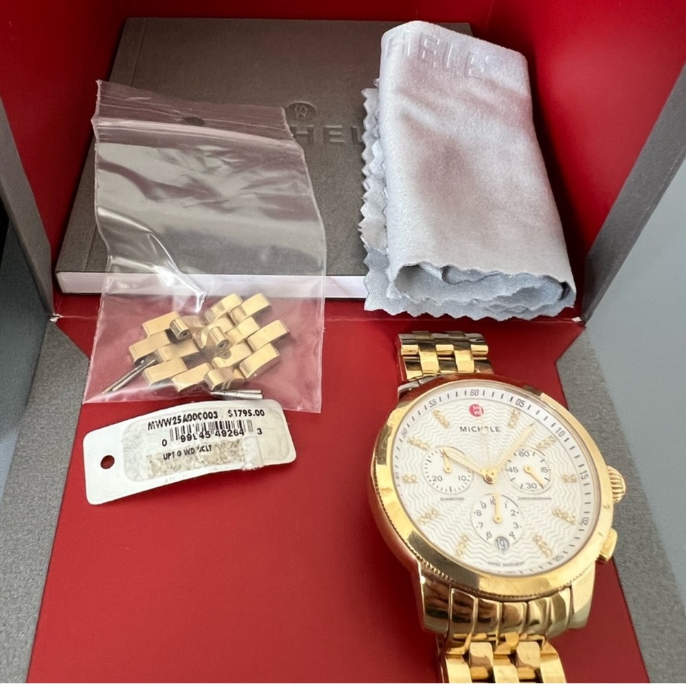 Michele Uptown Gild and Diamond Watch 39mm/18mm